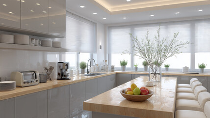 キッチンが演出する心地よい明るく開放的な室内風景