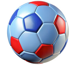 Fototapeta premium 3d soccer ball with red and blue panels isolated on transparent background