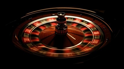  Spinning roulette wheel in dimly lit casino captures the thrill of gambling and chance