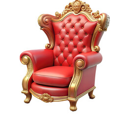 Fototapeta premium 3d royal red throne chair with gold ornate details isolated on transparent background