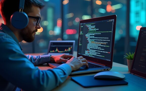 Programmer developer typing script source languages coding symbols  icon development project data programming software engineering IT technologies computer. 3d rendering. High quality - Powered by Adobe