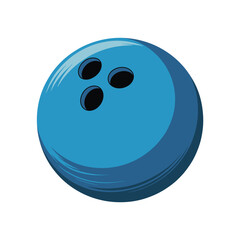 A bright blue bowling ball with three finger holes on a white background