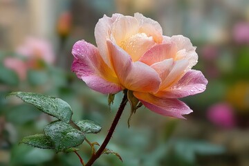 Fototapeta premium Close-up of a delicate rose with water droplets