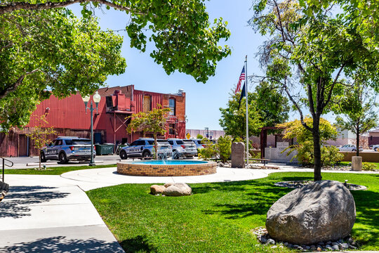 Fountain in Fallon Veterans Memorial near Police station in Nevada, USA