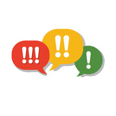 Fototapeta premium Three colorful speech bubbles with exclamation marks symbolizing communication and alerts