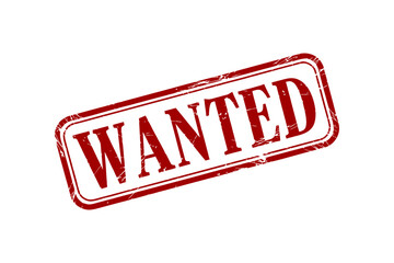 Red wanted stamp with grunge texture isolated object vector illustration