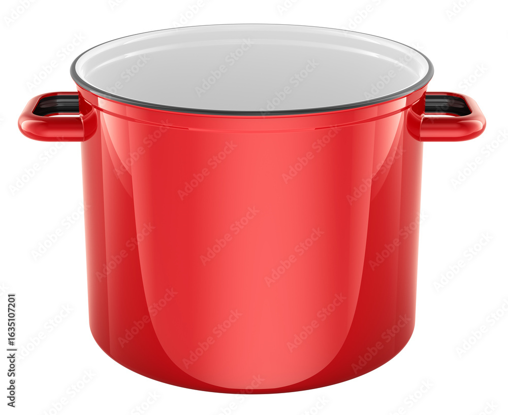 Poster red enamel stock pot with handles. 3d rendering