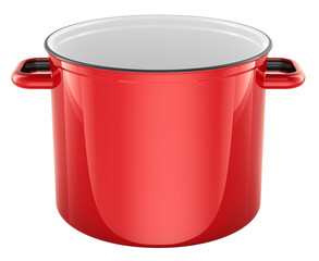 Red enamel stock pot with handles. 3D rendering