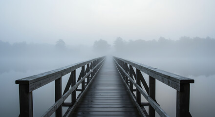 Naklejka premium Ethereal bridge disappearing into foggy mystery