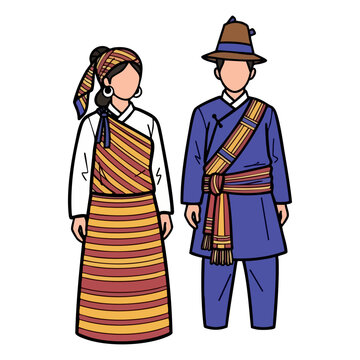 Lepcha Traditional Dumdyam Thokro Dumra Couple Vector - Sikkim Indigenous Cultural Logo