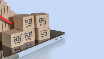 The Card box on mobile for shopping transportation online concept 3d Rendering.