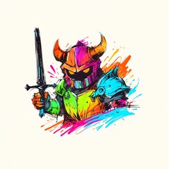 Vibrant Knight: A Colorful Digital Warrior
