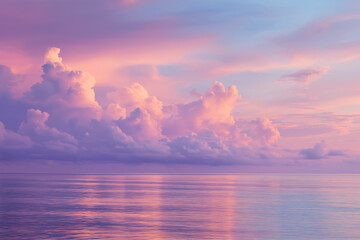 Dreamy Pastel Sunset Over Calm Ocean with Cloud Reflections