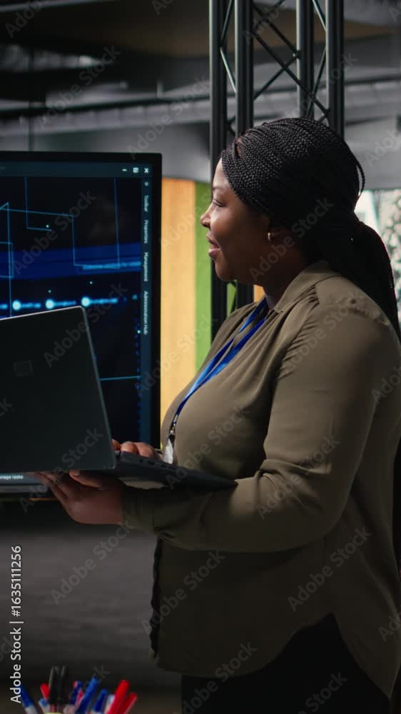 Poster vertical video empowered corporate manager leverages machine learning and big data algorithms, optim