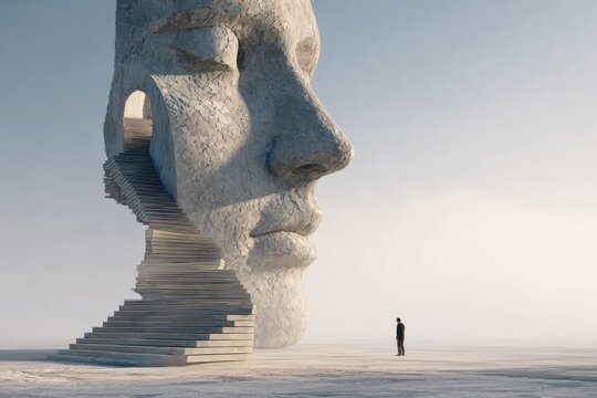 A large stone face with stairs - Powered by Adobe