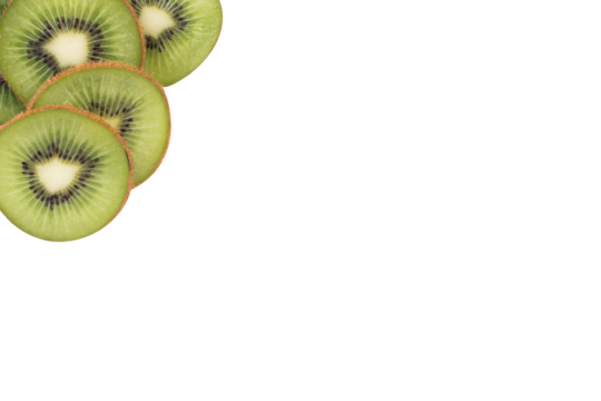 slice of kiwi fruit with empty space for text isolated on white. frame with top view concept