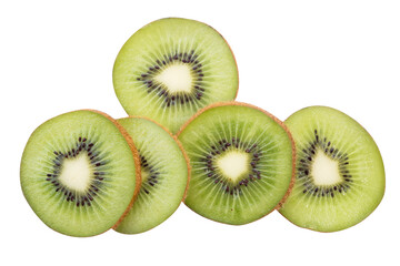 flat layout of sliced kiwi fruit isolated on white