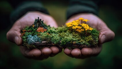 Miniature forest in cupped hands