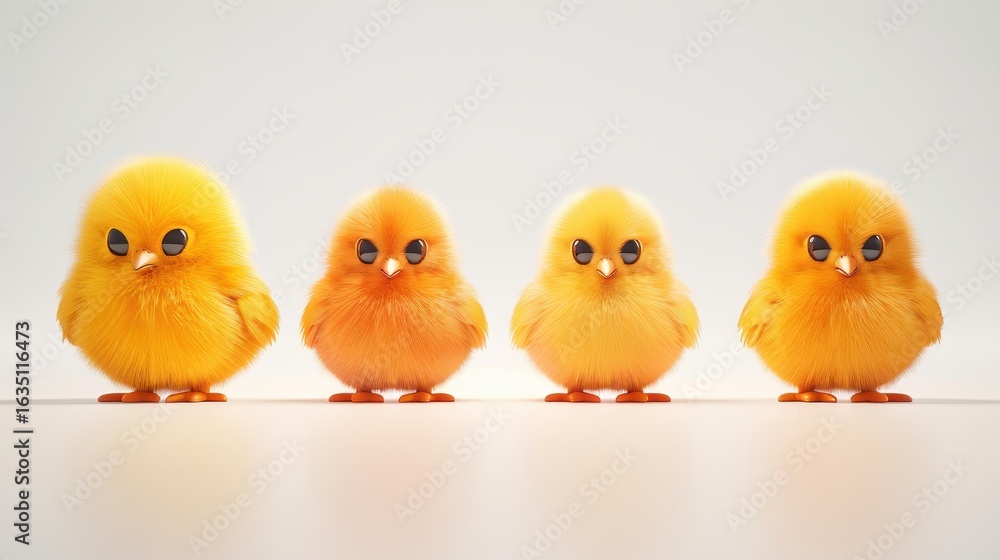 Poster adorable minimal 3d chickens on a clean white backdrop, perfect for adding a touch of whimsy to any 