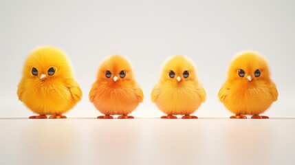 Fototapeta premium Adorable minimal 3D chickens on a clean white backdrop, perfect for adding a touch of whimsy to any design project.