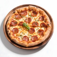 Classic Pepperoni Pizza on a Wooden Plate