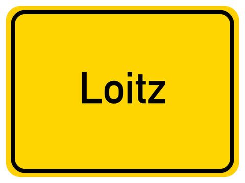 Illustration of a city entrance sign for the city of Loitz
