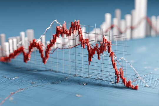 3D financial graph, red decline