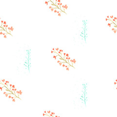 Small red and blue flowers on a white background. Watercolor pattern seamless illustration, hand drawn looped modern freehand new