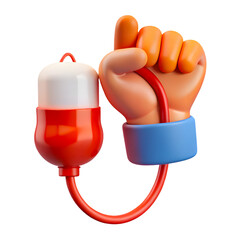 3d icon of hand donating blood isolated on transparent background