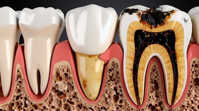 Decayed tooth sectioned illustration