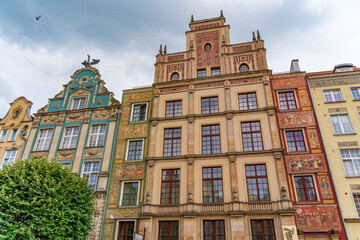 Historic buildings with Baroque and Dutch Renaissance style in the old town of Gdansk, Poland