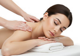 Woman receiving a relaxing back massage isolated on transparent background