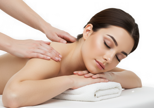 Woman receiving a relaxing back massage isolated on transparent background