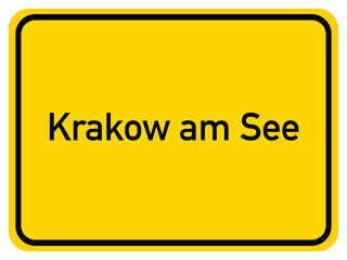 Illustration of a city entrance sign for the city of Krakow am See