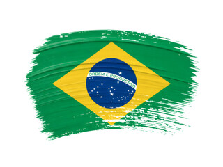 Digital Painting of a Painterly Brushstroke Brazilian Flag, Embodying Artistic Expression and National Spirit