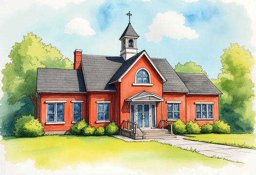 watercolor drawing of the school