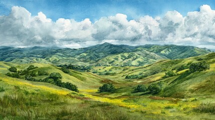 Obraz premium Watercolor painting of a valley landscape