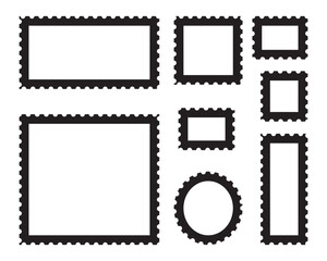 Set of blank postage stamps with empty paper design. Post stamp frame and border. Zigzag edge and scallop edge. Rectangle shape frame with zigzag edge