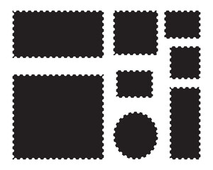 Set of blank postage stamps with empty paper design. Post stamp frame and border. Zigzag edge and scallop edge. Rectangle shape frame with zigzag edge