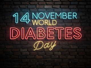 Obraz premium 14 November World Diabetes Day neon sign glowing on brick wall image