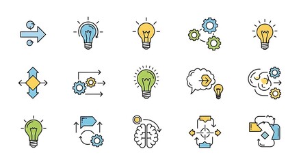 Colorful Icons Representing Ideas, Innovation, and Problem-Solving in a Creative Way