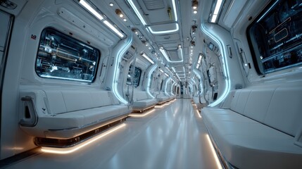 Fototapeta premium Sleek futuristic train interior showcasing modern design and advanced technology