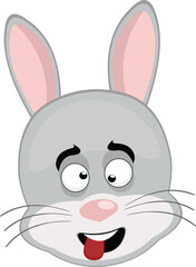vector illustration emoticon character face rabbit rodent animal, making crazy and funny expression, with squinty eyes and tongue sticking out