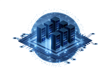 futuristic data center isolated on white background, png, ai generated.