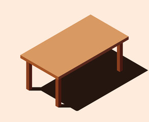 Isometric table. Wooden table. Modern table. Isometric home furniture. Living room furniture
