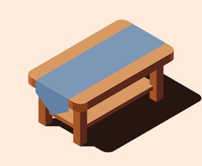 Isometric table. Wooden table. Modern table. Isometric home furniture. Living room furniture