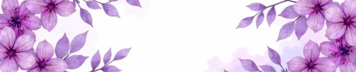 Subtle purple watercolor floral frame with soft blooms and leaves , shabby chic, pretty