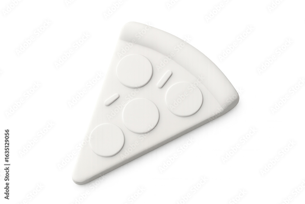 Poster minimalist 3d rendering of a single slice of white pizza on a transparent background, creating a sim