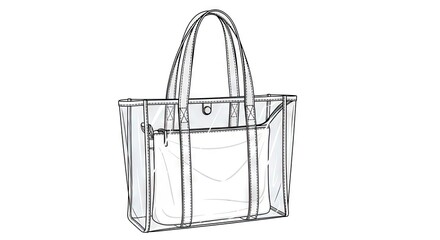 Line art of a clear tote bag with white lining and shoulder straps