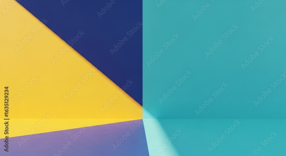 Poster geometric abstract with vibrant color blocking and soft light gradient